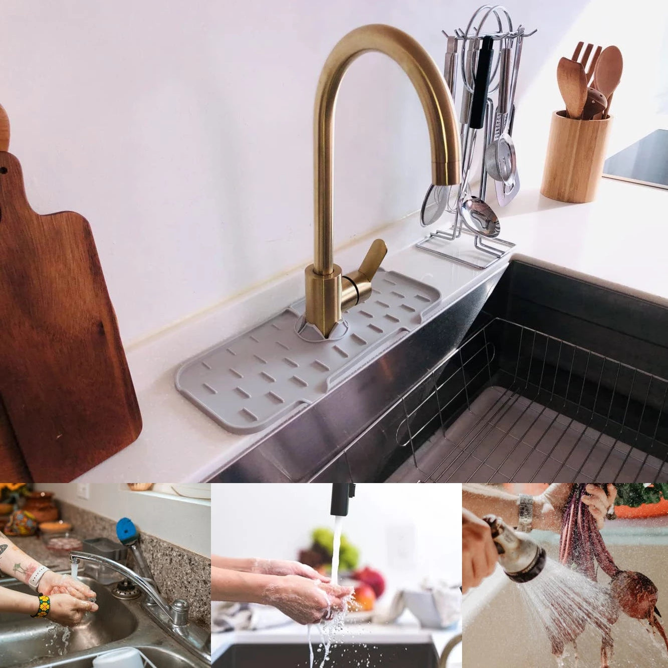 2pcs Kitchen Silicone Faucet Mat Sink Splash Guard Faucet Drainage
